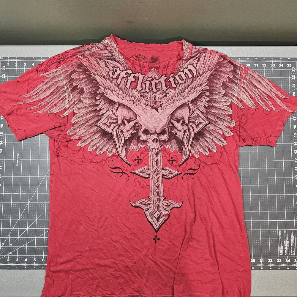 Affliction Tshirt Mens XXL Mallgoth Biker Skull Wings MMA Gothic Couture Cyber
